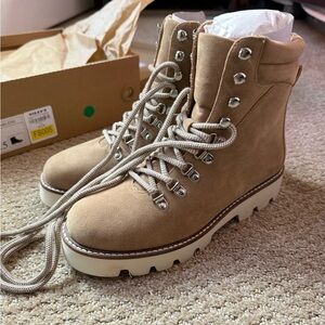 Women's Tan Lace-Up Combat Boots